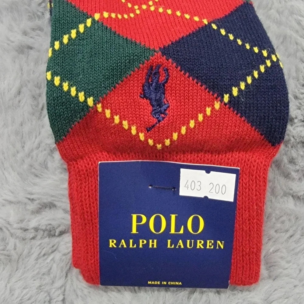 Polo Ralph Lauren Socks Mens 10-13 Red Argyle Pony Dress Mid Calf Cotton
